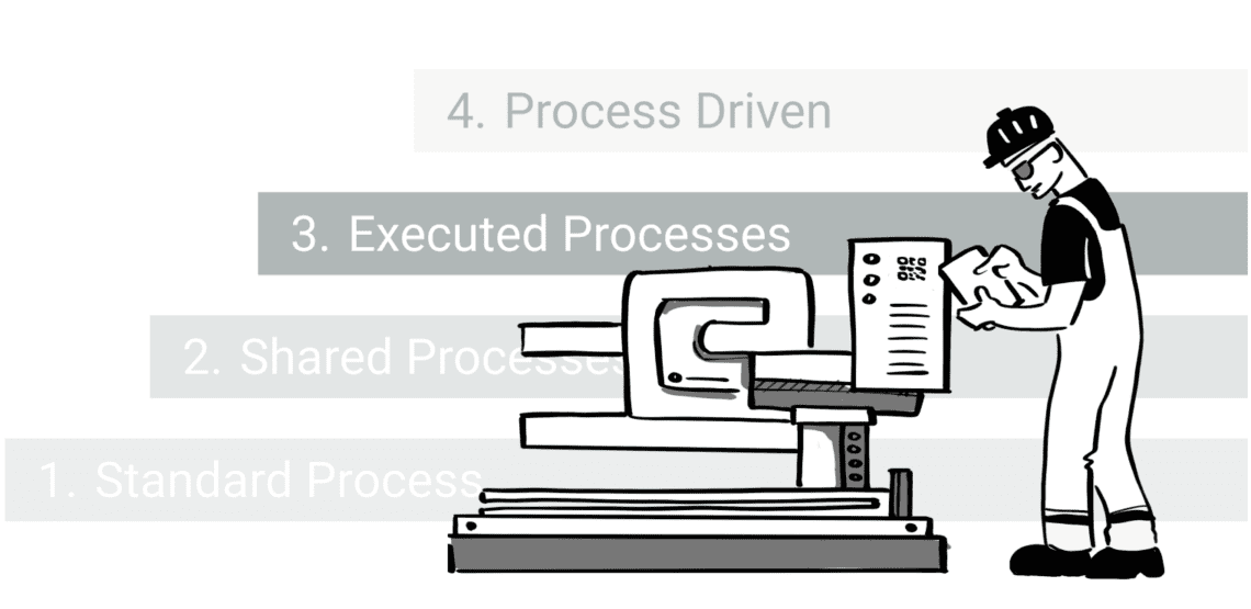 Worker in a production line starts a process case