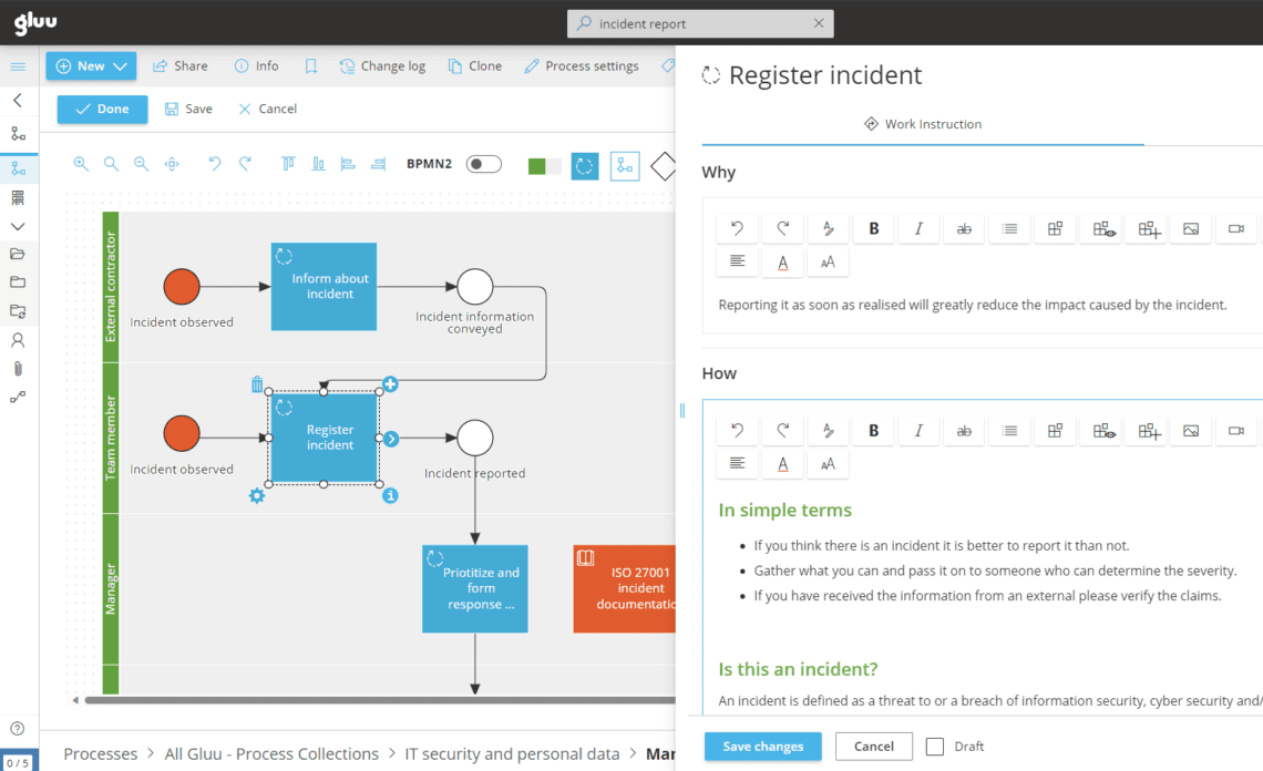 arbejdsinstruktion i incident management-processen