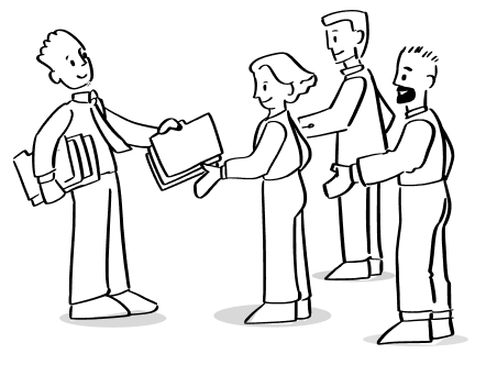 Depiction of a person distributing information