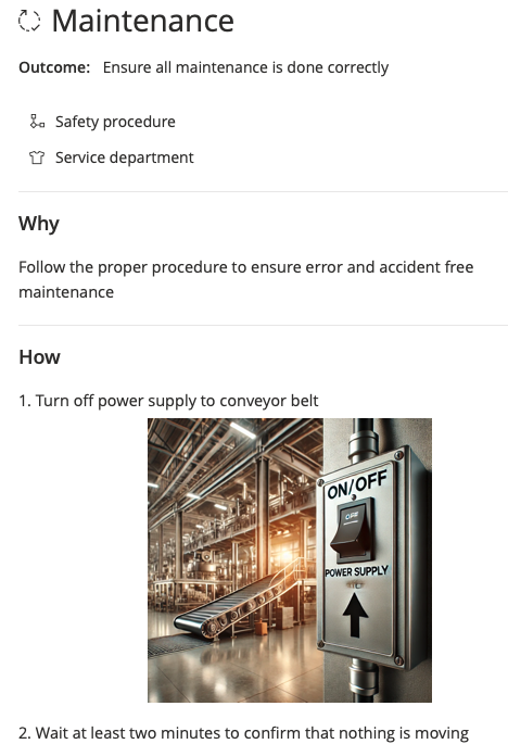 Screenshot from Glue showing maintenance working instruction on safety procedure