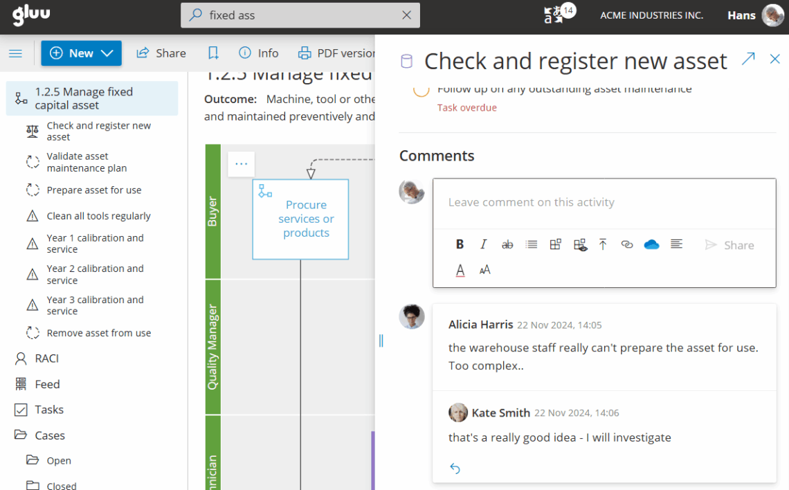 Sammeln Sie Fragen, Ideen und Probleme direkt im Kontext, benachrichtigen Sie die richtigen Personen und sorgen Sie dafür, dass jede Diskussion durchsuchbar bleibt.