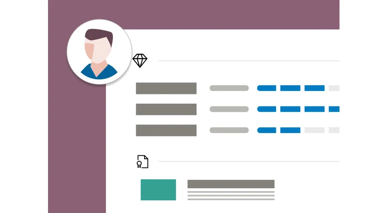 Symbol des Add-ons „HR-Modul“ mit einem Benutzerprofil über einem Prozessdiagramm