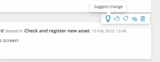 Suggest change icon shown above a comment thread on a Gluu process activity
