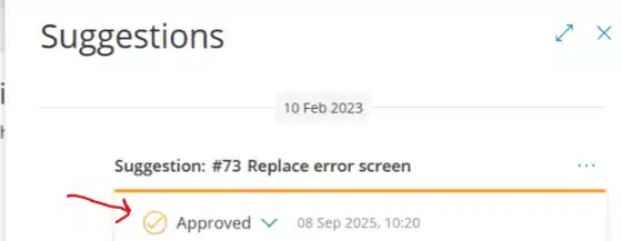 Suggestions panel showing a change suggestion marked Approved