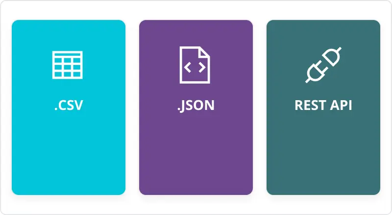 CSV-, JSON- und REST-API-Export-Symbole