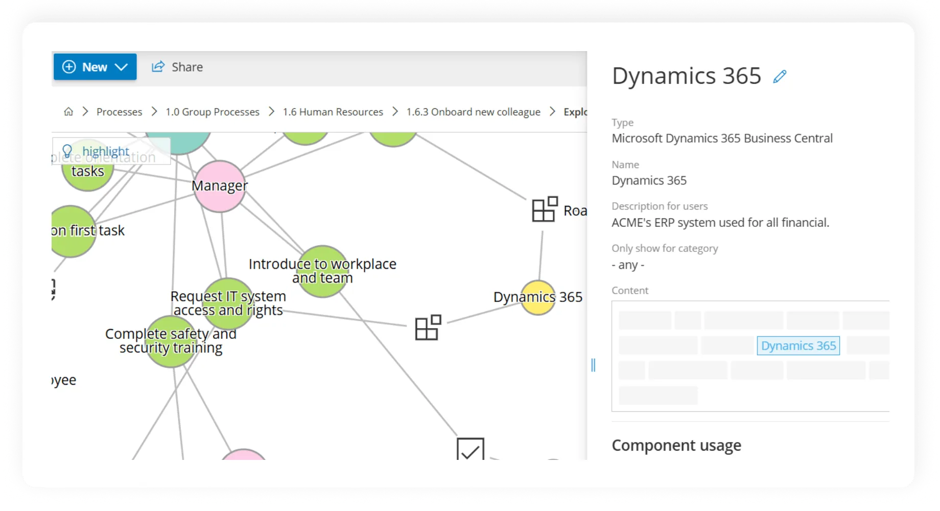 Die Gluu-Prozessvisualisierungsoberfläche zeigt ein Diagramm des Onboarding-Workflows. Die Visualisierung zeigt, wie Prozesse, Menschen und Systeme innerhalb der Plattform miteinander verbunden sind.