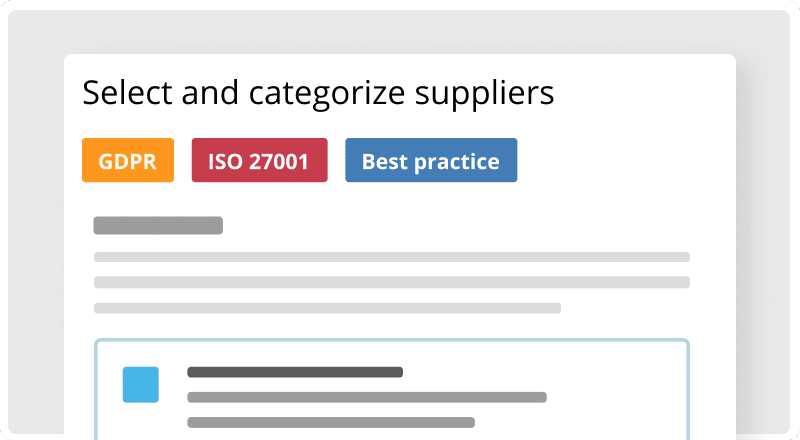 Gluu Activity 'Select and categorize suppliers' tagged with the labels GDPR, ISO 27001 and Best practice
